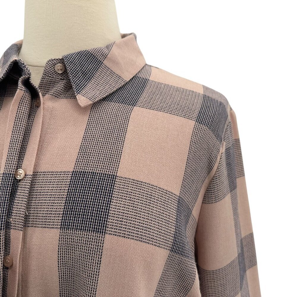 NEW Lane Bryant Womens 22 Top Bell Sleeve Checker Pink Blue Hidden Button - Picture 3 of 10